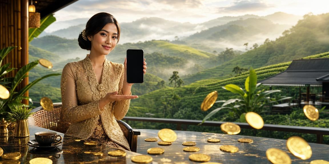 Wanita berbaju kebaya menggunakan aplikasi kasino Malaysia di telefon pintar