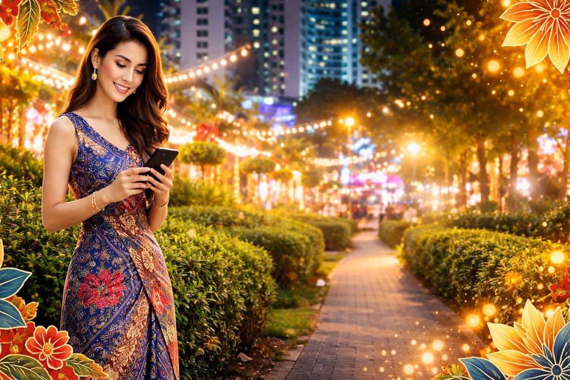Pengguna mengakses kasino mudah alih dengan motif batik di Petaling Jaya Malaysia
